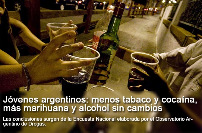 Jóvenes argentinos: menos tabaco y cocaína, más marihuana y alcohol sin cambios